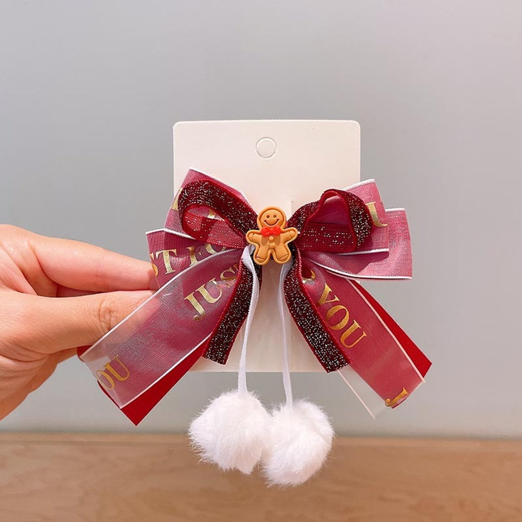 Beau - Christmas Bow Pom Pom Cartoon Hair Accessories