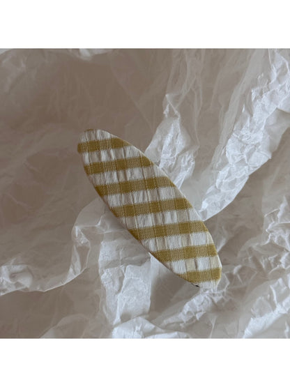 Beau - Plaid Fabric Covered Oval Alloy Hair Clip