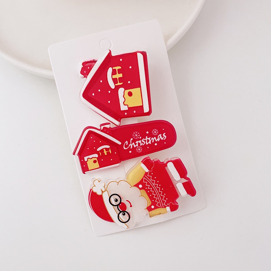 Beau - Cartoon Christmas Santa Reindeer Hair Clip Set