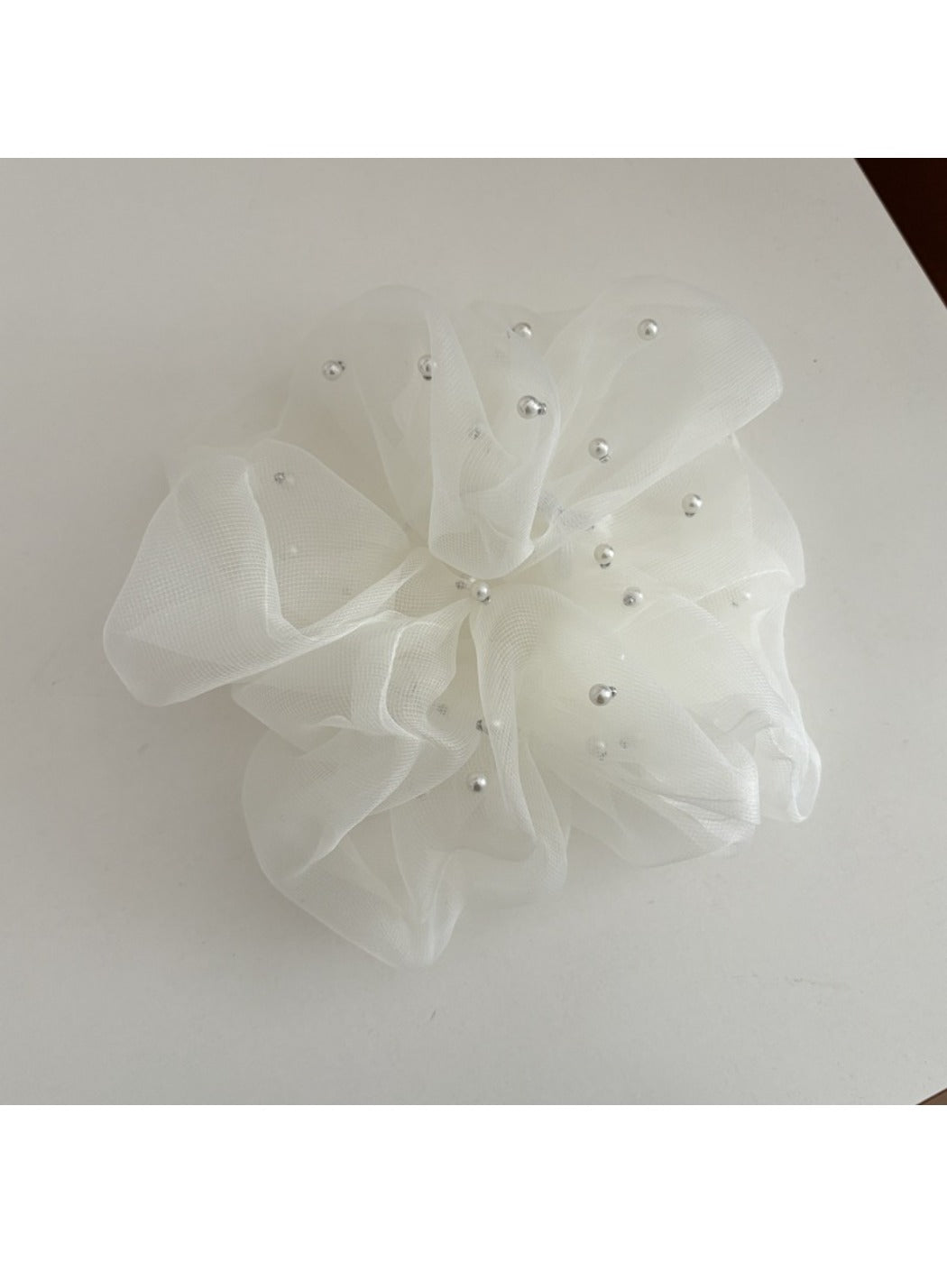 Gifty tulle scrunchie in soft beige with delicate, airy fabric details