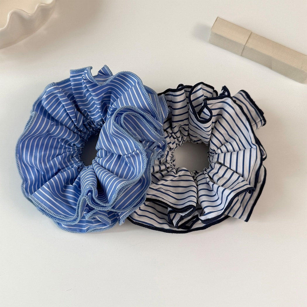 Gifty - Ruffled Striped Polyester Scrunchie