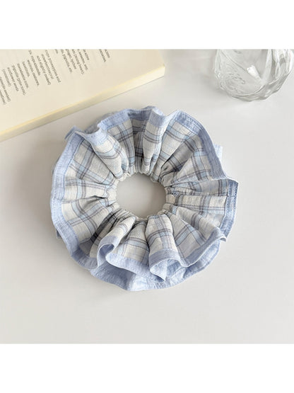 Gifty - Pleated Plaid Polyester Fabric Scrunchie