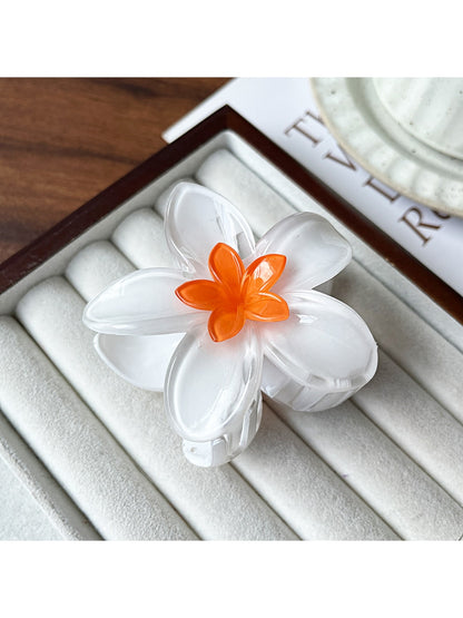 Beau - Glossy Flower Shape Plastic Alloy Claw Clip
