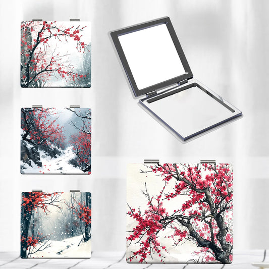 Mirroray - Floral Print Foldable PU Cover Makeup Mirror
