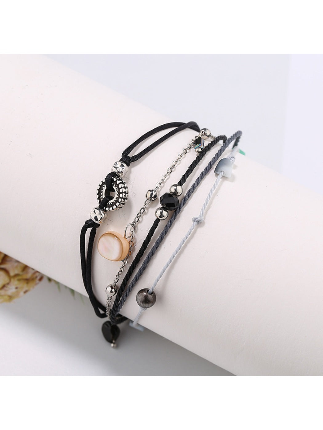 Lovra small bead alloy bracelet styled with casual outfit on wrist