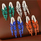 Earedge - Geometric Rhinestone Tassel Dangle Stud Earrings