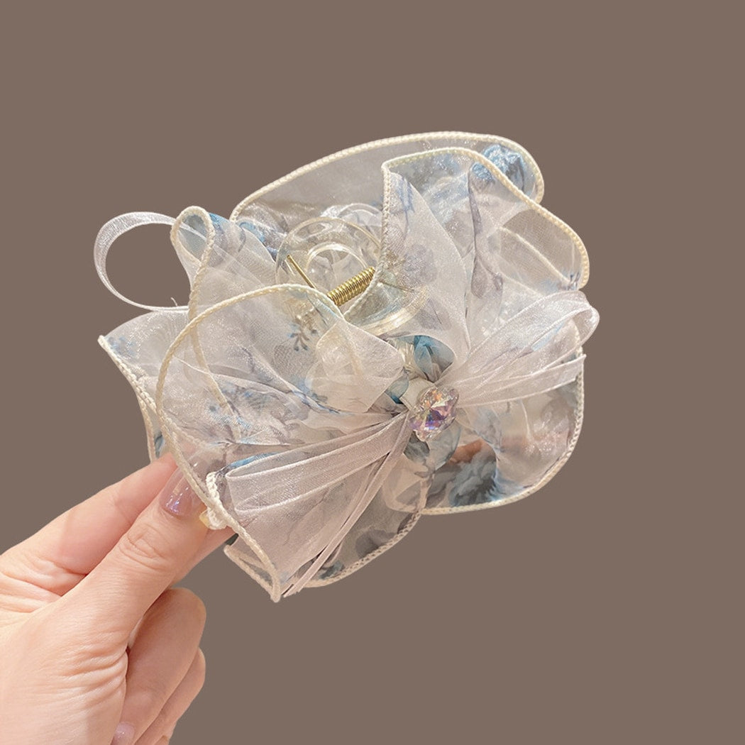 Beau - Floral Organza Bow Plastic Alloy Claw Hair Clip