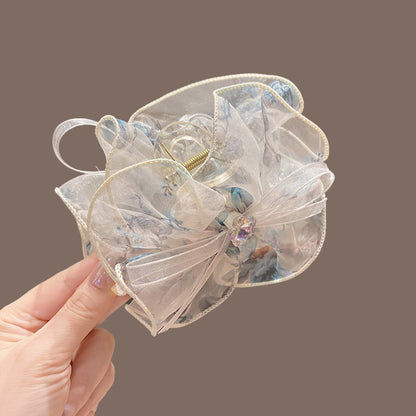 Beau - Floral Organza Bow Plastic Alloy Claw Hair Clip