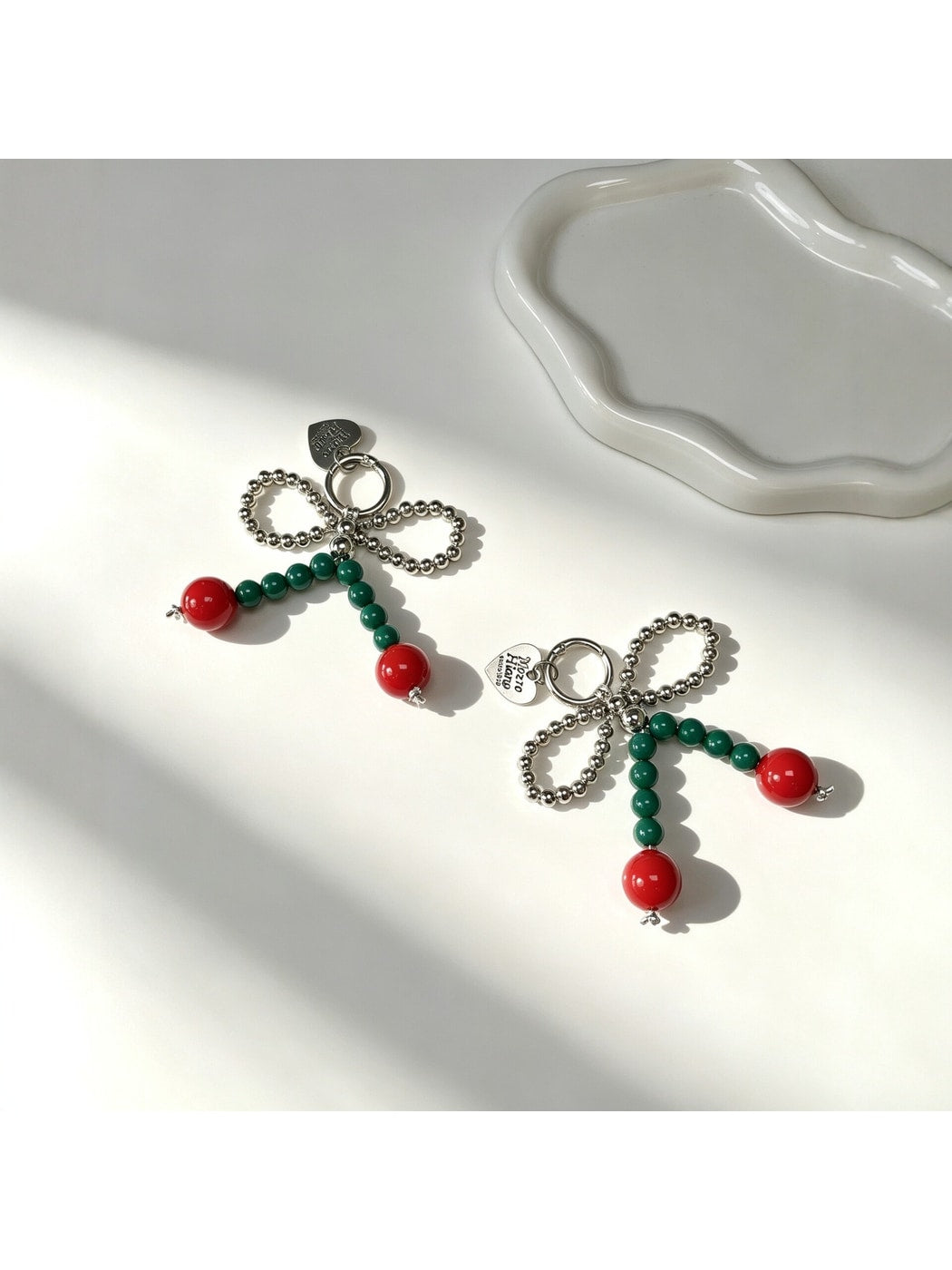 Keypus - Cherry Beaded Heart Loop Keychain Bag Charm
