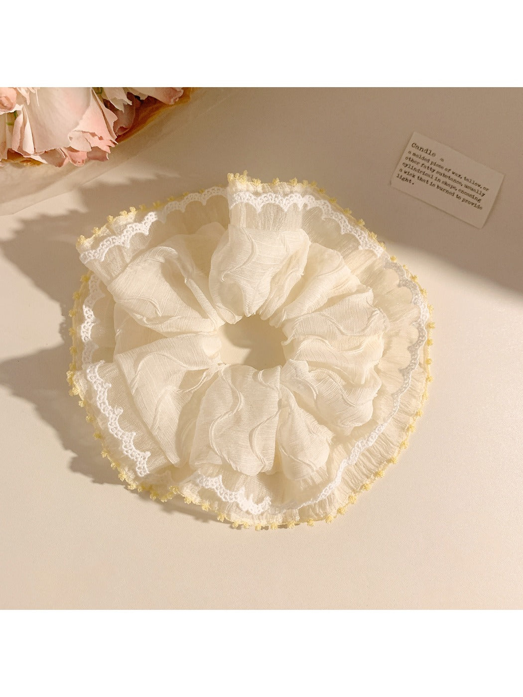 Close-up of Gifty elegant simple ruched scrunchie in soft fabric