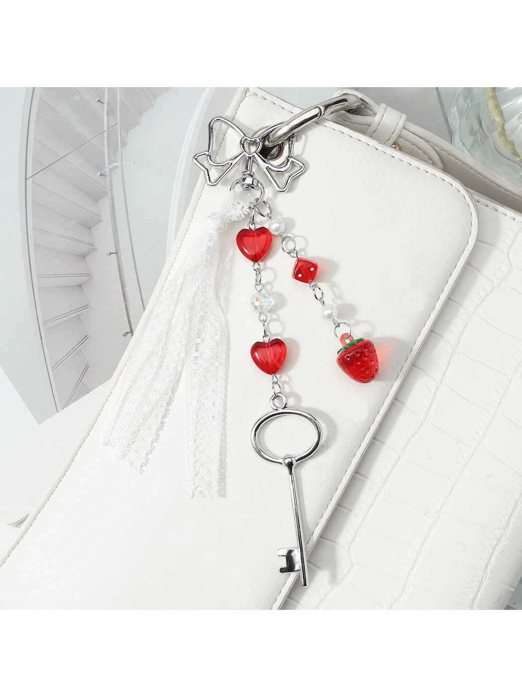 Keypus - Lace Bow Ribbon Charm Decorative Keychain
