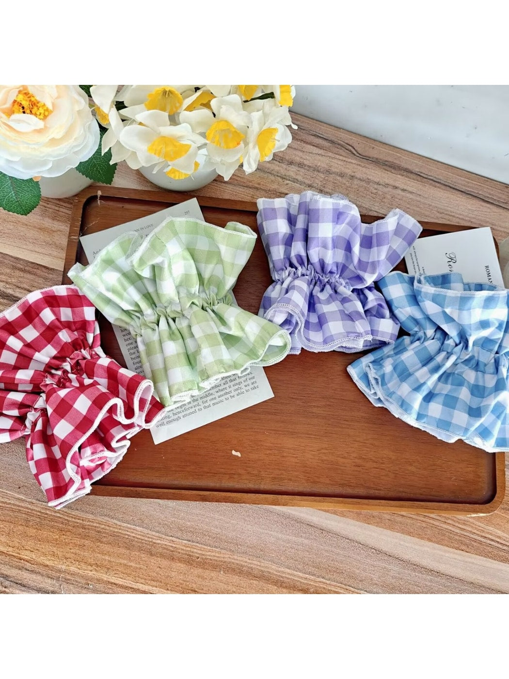 Gifty - Plaid Polyester Fabric Ruffle Edge Scrunchie