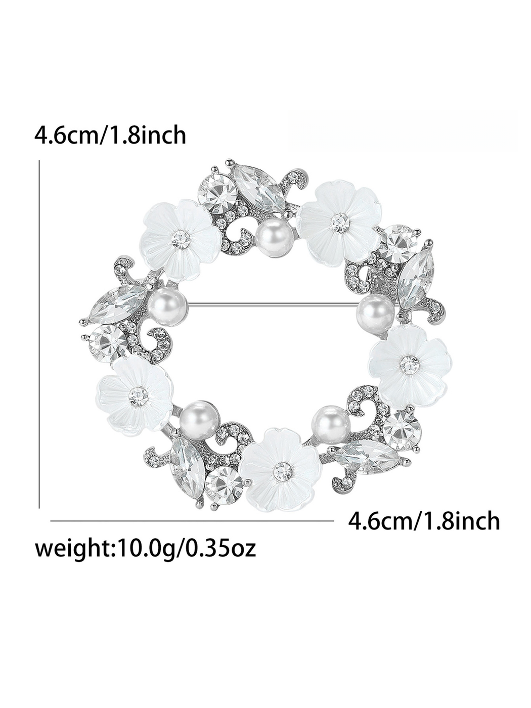 Brovia - Floral Wreath Rhinestone Alloy Brooch Pin