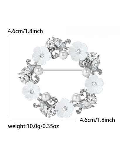 Brovia - Floral Wreath Rhinestone Alloy Brooch Pin