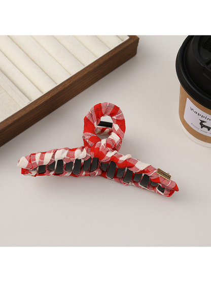 Beau - Plaid Fabric Bow Shape Claw Hair Clip