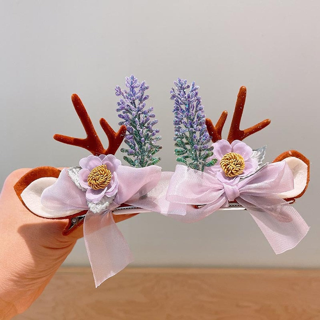 Beau - Christmas Deer Antler Bow Hair Clip Set