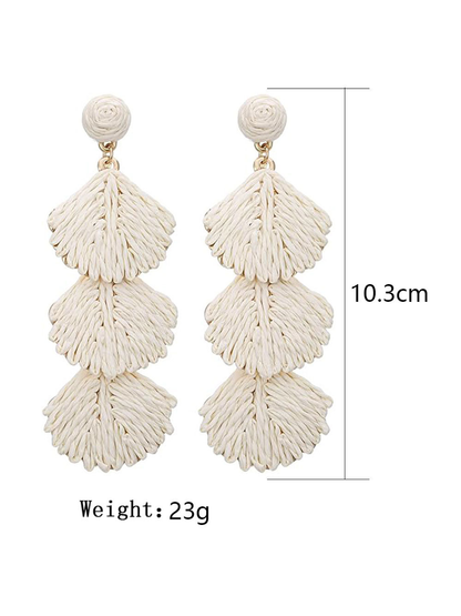 Earedge - Bohemian Shell Raffia Woven Drop Earrings
