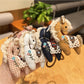 Fabric cute pony bag charm keychain with pink mane and tail on white background