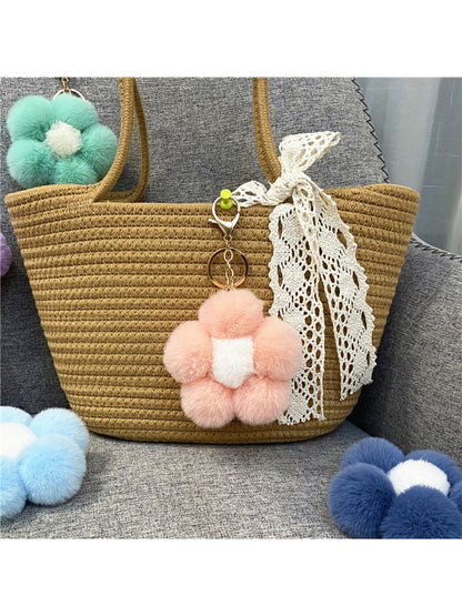 Keypus - Flower Pompom Bag Charm Keychain