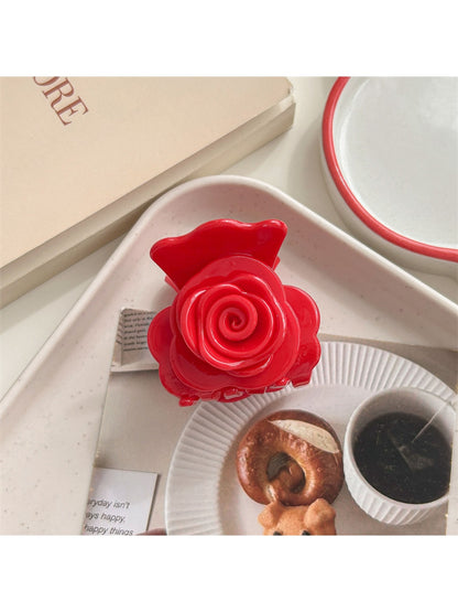 Beau - Glossy Rose Flower Acrylic Alloy Claw Clip