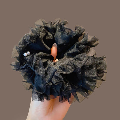 Gifty - Polyester Layered Ruffle Beaded Scrunchie