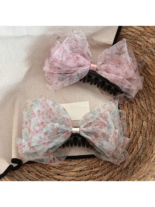 Beau - Sheer Floral Bow Decorative Banana Clip