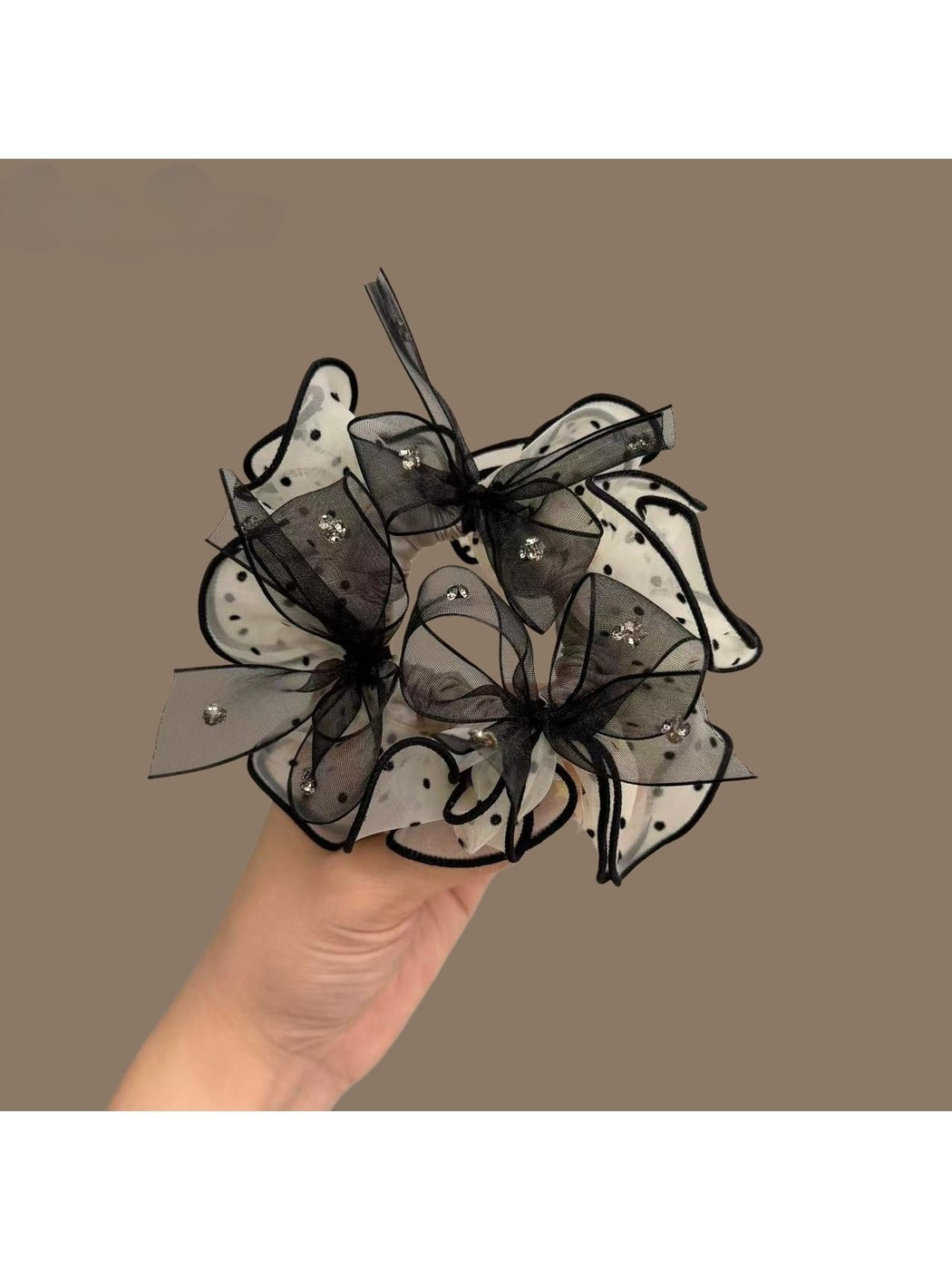 Gifty - Elegant Polka Dot Mesh Bow Ponytail Scrunchie