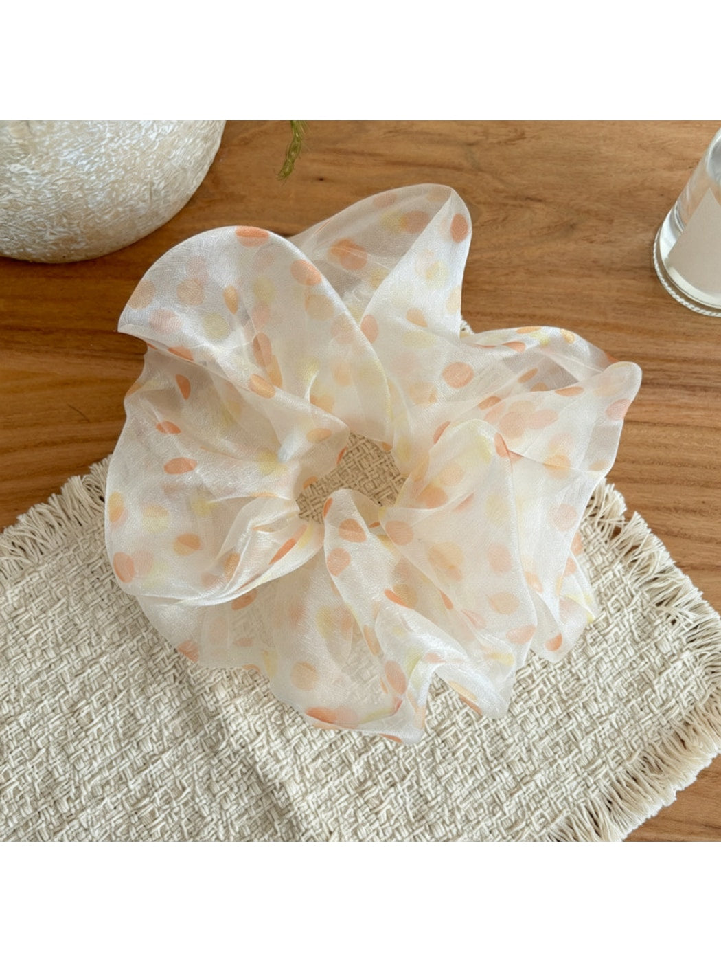 Gifty - Sheer Polka Dot Mesh Look Polyester Scrunchie