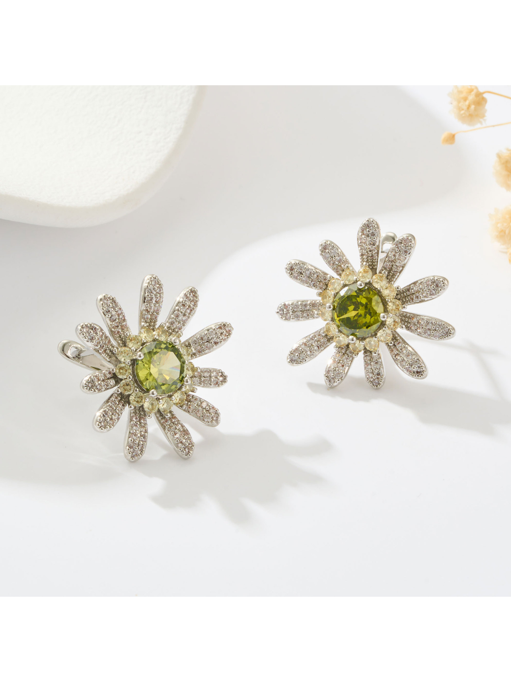 Earedge - Flower Shape Micro Pave Rhinestones Stud Earrings