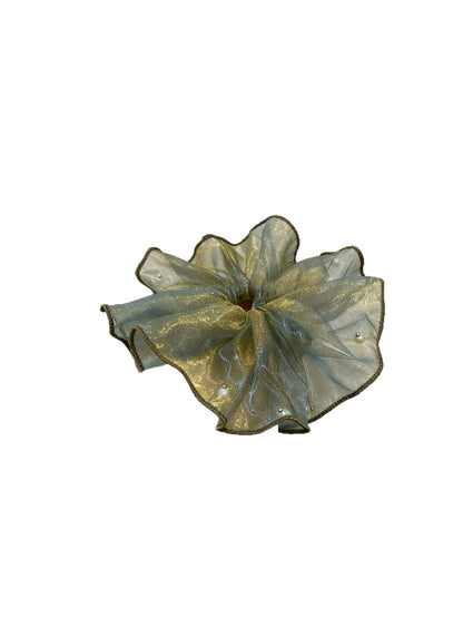 Gifty - Ruffled Sheer Bead Detail Polyester Scrunchie