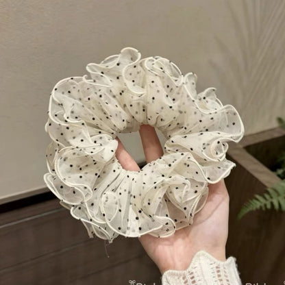 Gifty - Polka Dot Mesh Layered Ruffle Hair Scrunchie