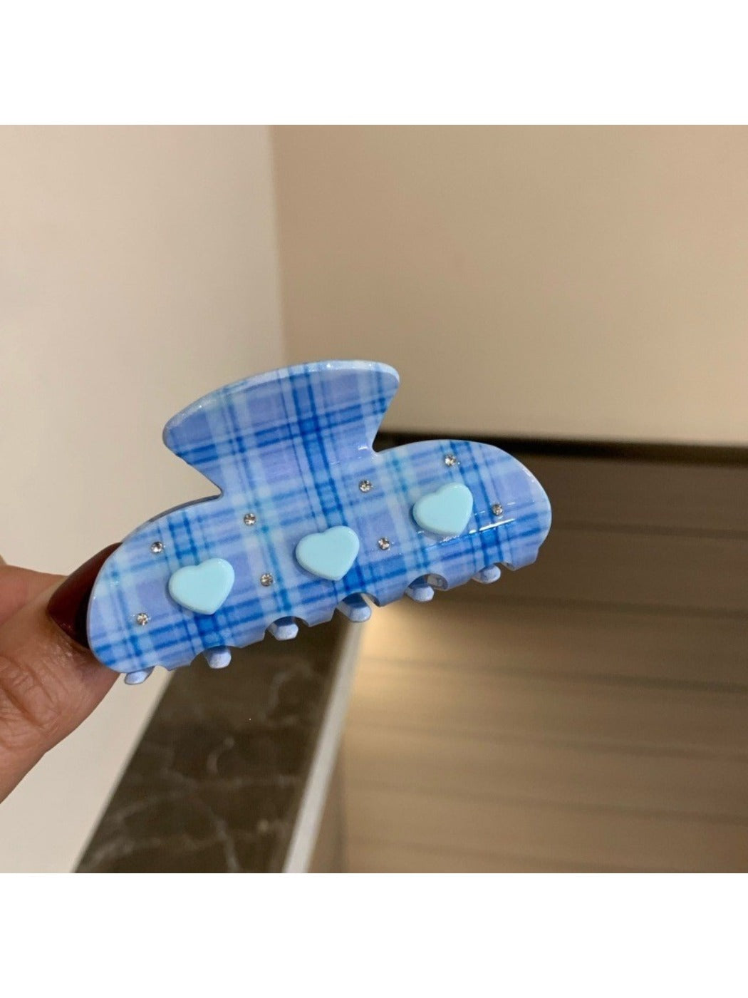 Beau Fresh Plaid Acetate Hair Clip placed on white surface with natural lighting
