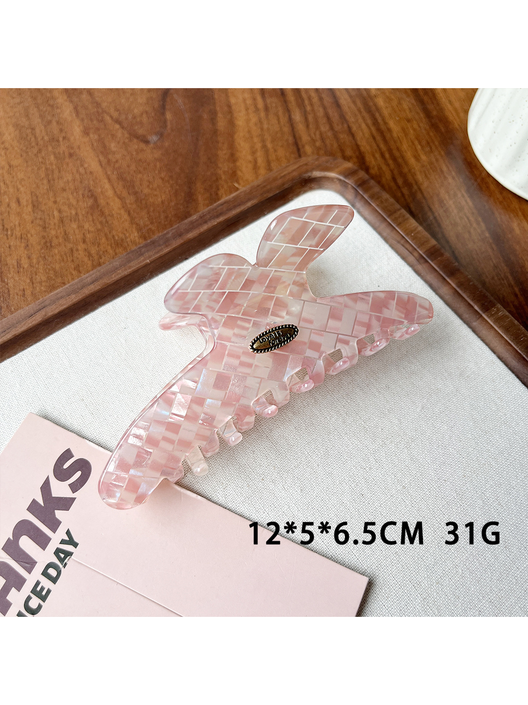 Beau - Iridescent Checkered Faux Acetate Claw Clip