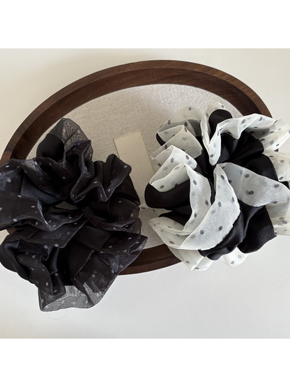 Gifty - Polka Dot Mesh Ruffle Trim Hair Scrunchie