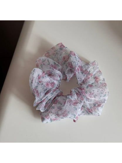 Gifty - Floral Print Gathered Sheer Hair Scrunchie