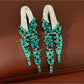 Earedge - Geometric Rhinestone Tassel Dangle Stud Earrings