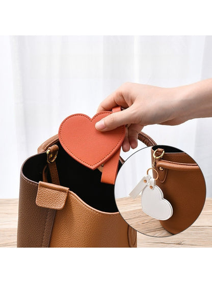 Mirroray - Heart Shaped PU Leather Keychain Compact Mirror