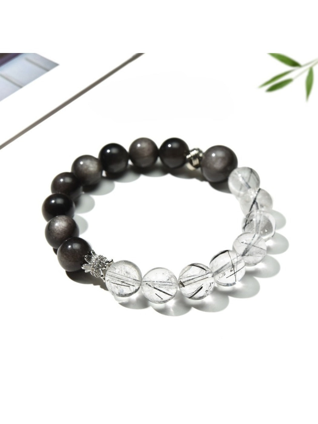Side view of Lovra crystal beaded bracelet showing detailed bead arrangement