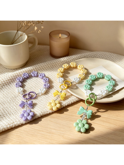 Keypus - Acrylic Floral Beaded Bag Charm Keychain