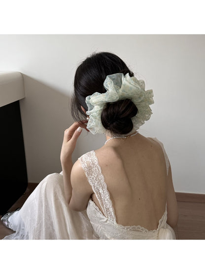 Gifty - Sheer Floral Print Voluminous Polyester Scrunchie