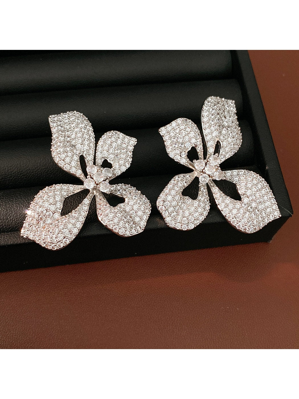 Earedge - Floral Statement Synthetic Zircon Stud Earrings