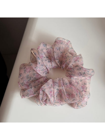 Gifty - Floral Print Gathered Sheer Hair Scrunchie