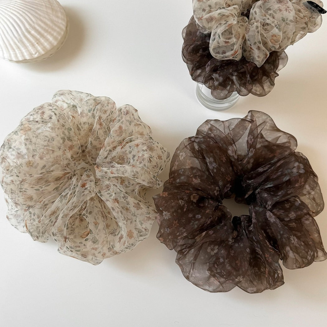 Gifty - Ruffled Flower Print Polyester Hair Scrunchie