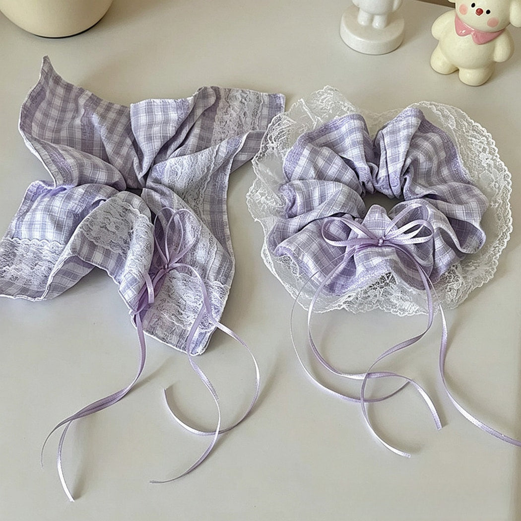 Gifty - Lace Trim Bow Detail Square Scarf Scrunchie
