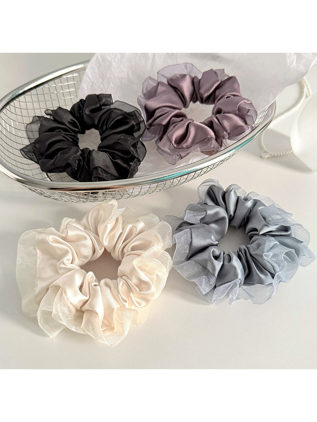 Gifty - Satin Finish Mesh Ruffle Edge Scrunchie