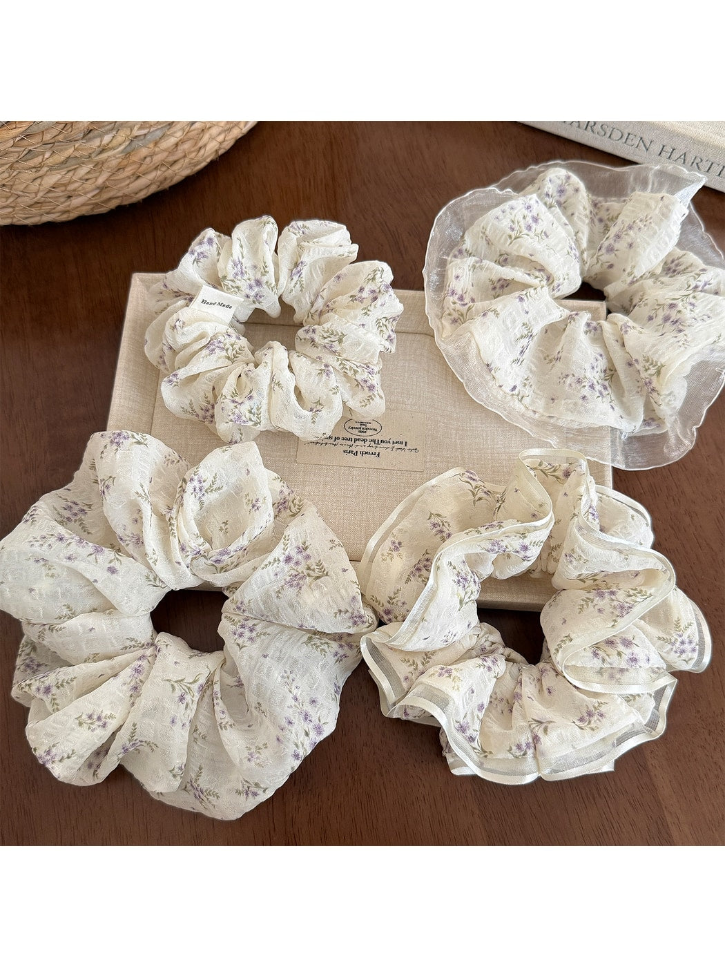 Gifty - Ruffled Floral Polyester Mesh Look Scrunchie