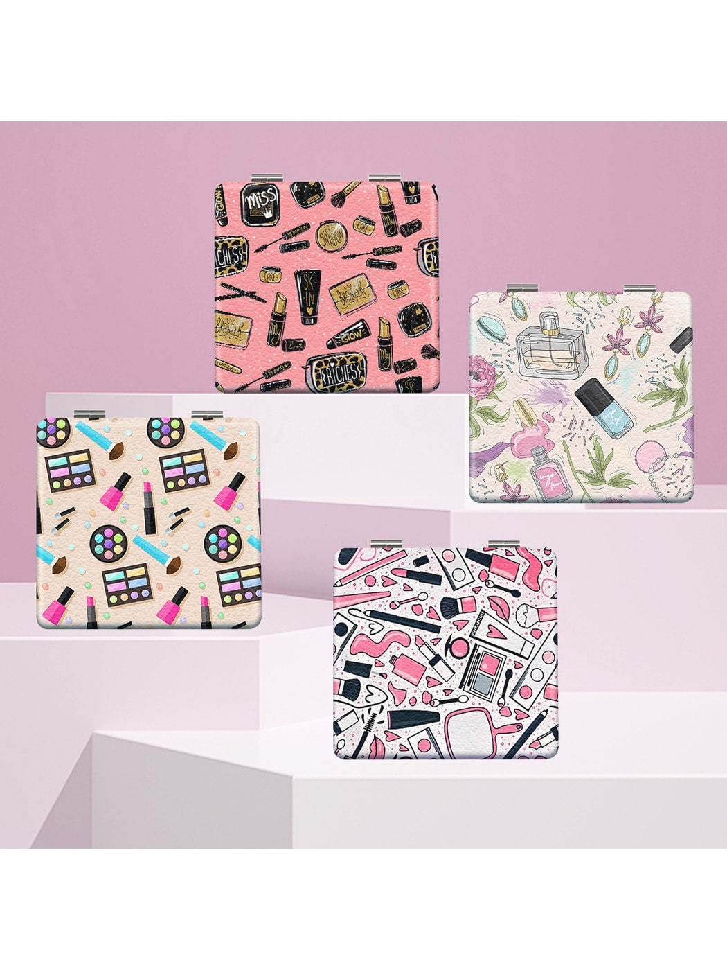 Mirroray - Cosmetics Theme Cartoon Print Compact Mirror