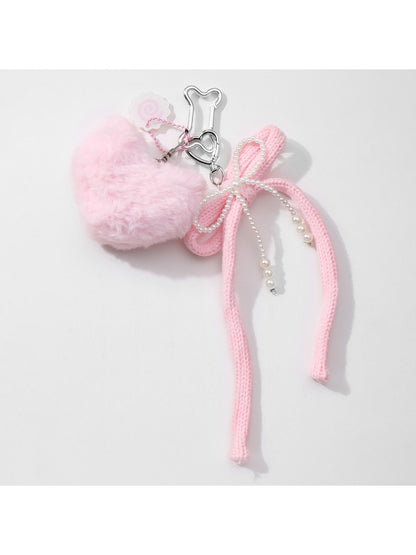 Keypus - Y2K Plush Heart Bow Charm Keychain Bag Charm