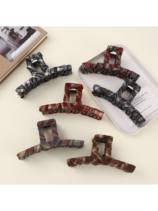 Beau - Retro Plaid Geometric Wrapped Claw Clip