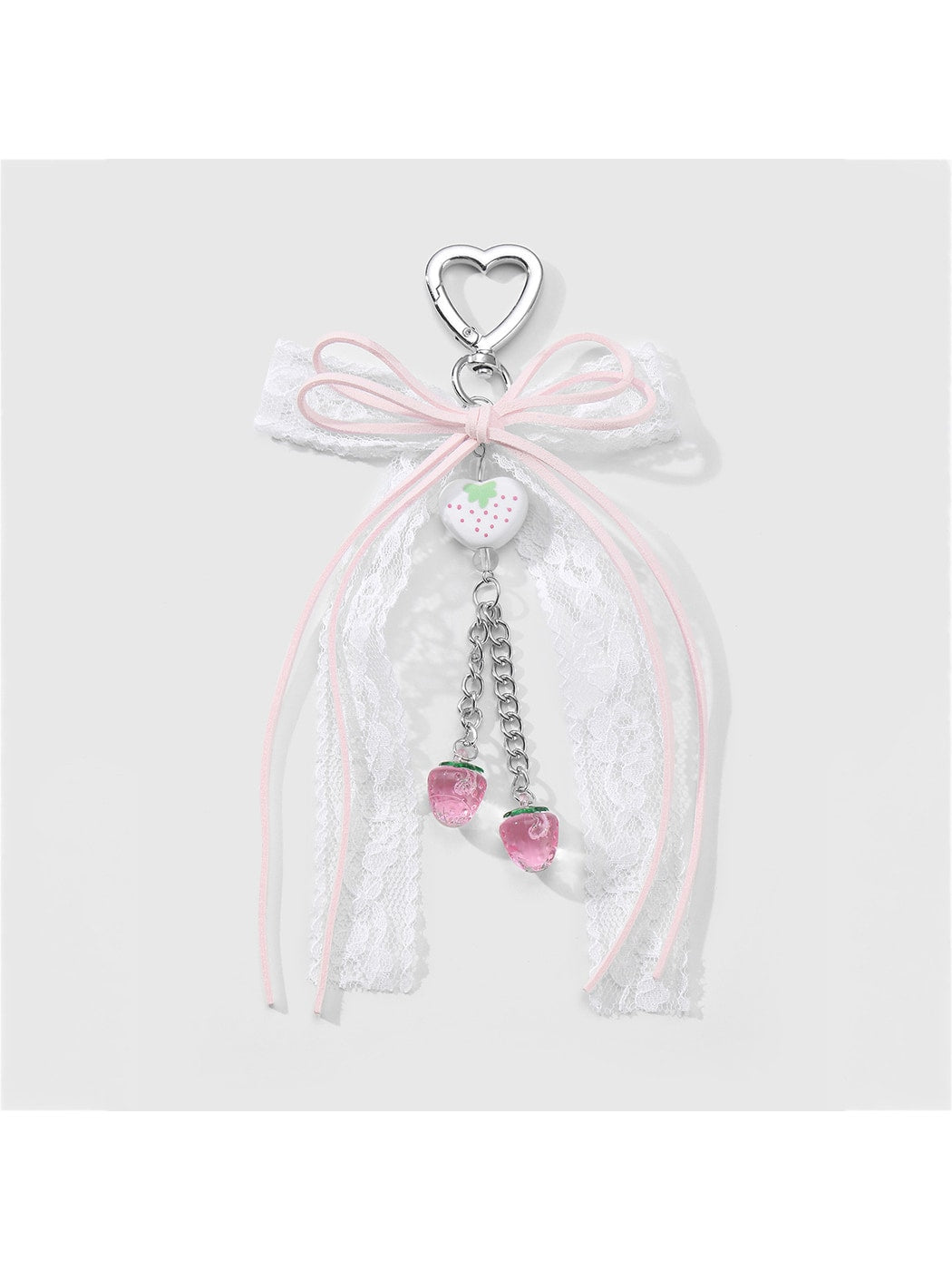 Keypus - Y2K Lace Bow Heart Strawberry Bag Charm Keychain